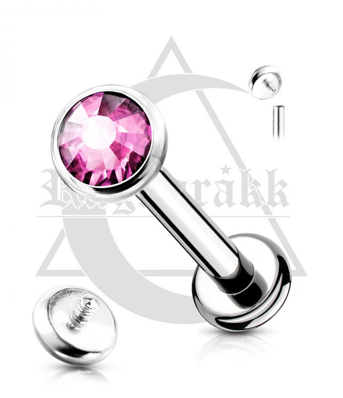 Flat Crystal Internally Threaded Labret Pink