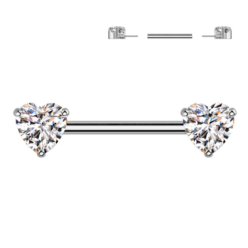 Titanium Heart Push-fit Nipple Bar Clear