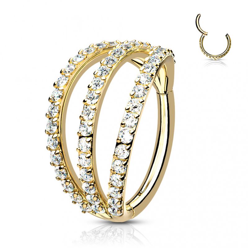 Pan Triple Crystal Hinged Ring Gold Clear