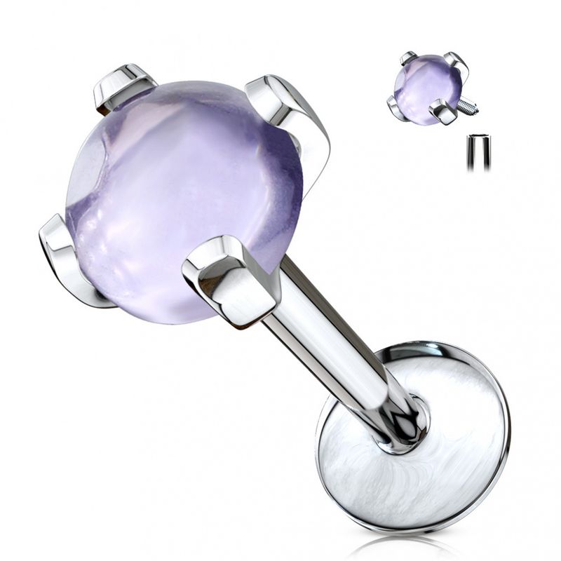 Semi Precious Stone Internally Threaded Labret Amethyst Purple
