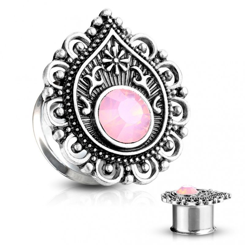 Pink Opalite Stone Set Front Tear Drop Plugg