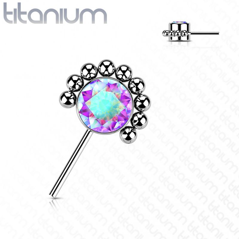 Front Facing Beaded Ball Push-fit Aurora Borealis