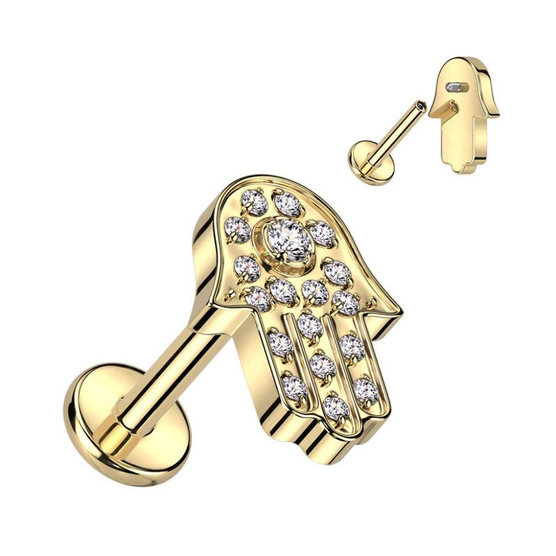 Hamsa Internally Threaded Labret Gold Clear