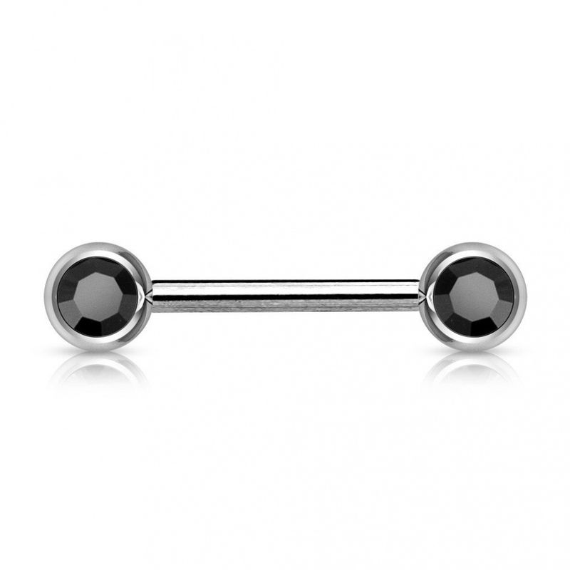 Double Front Facing Gem Nipple Barbell Black