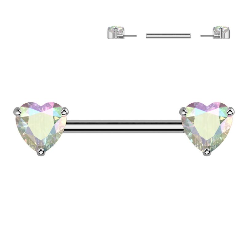 Titanium Heart Push-fit Nipple Bar Aurora Borealis