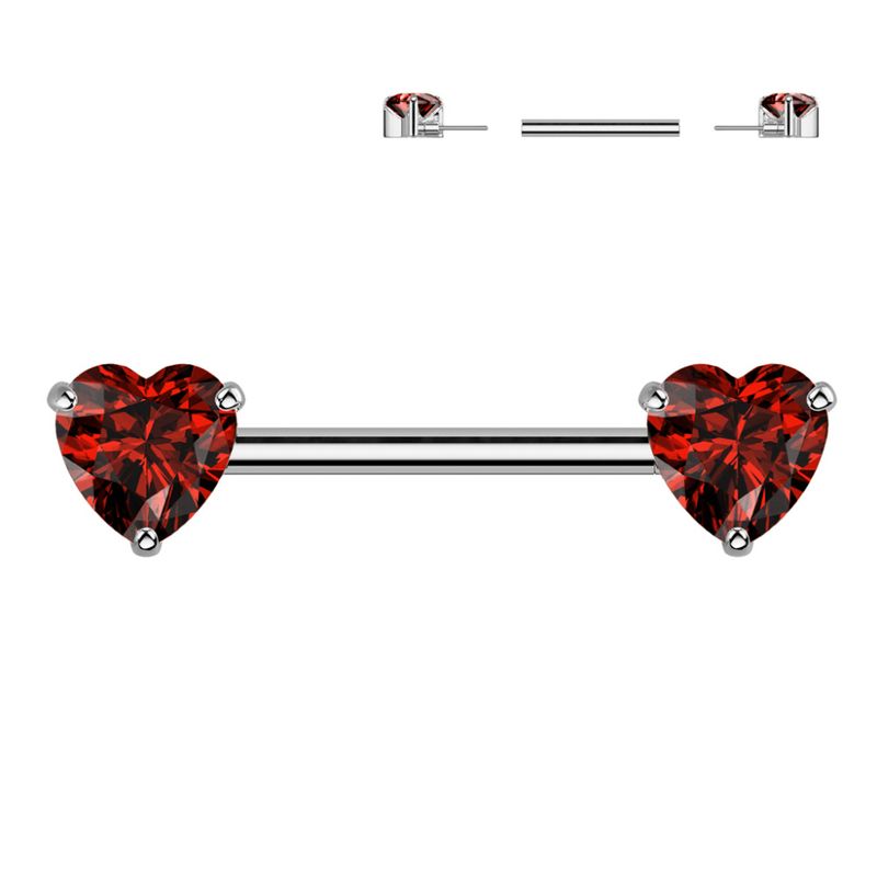 Titanium Heart Push-fit Nipple Bar Red