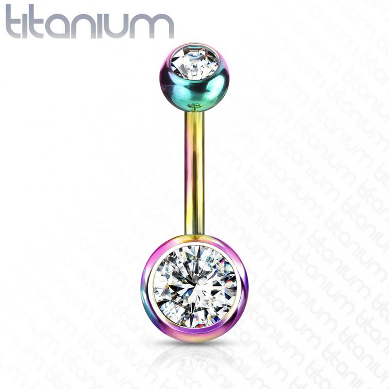 Titanium Belly Ring Rainbow Clear