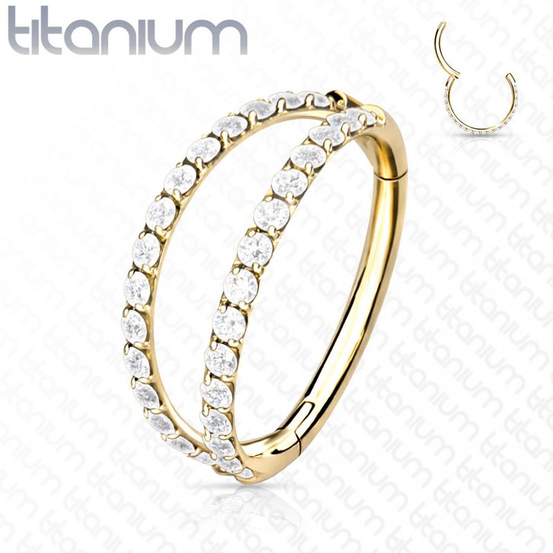 Pan Double Crystal Hinged Ring Gold Clear