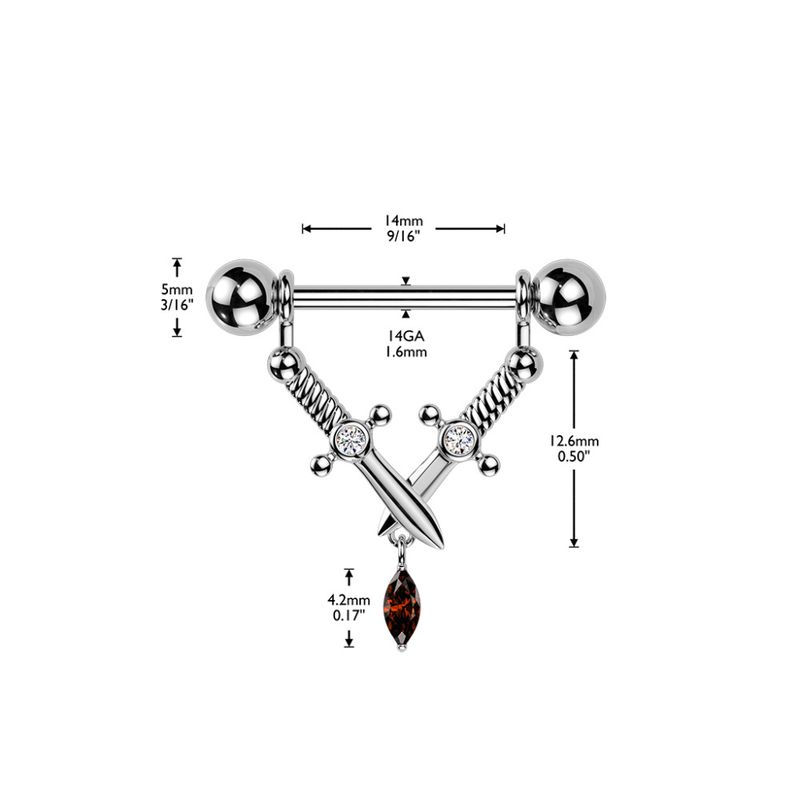 Crystal Daggers Nipple Bar Gold 