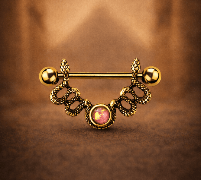 Main Image Snake Opal Nipple Bar Gold ...