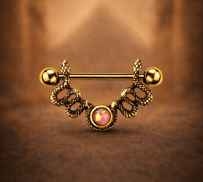 Snake Opal Nipple Bar Gold