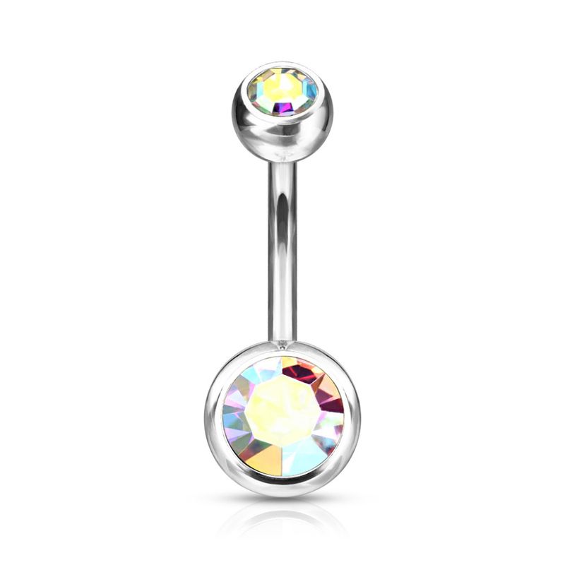 Petite Titanium Belly Ring Aurora Borealis