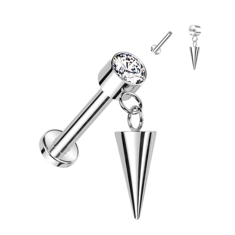 Billy Spike Dangle Internally Threaded Labret Clear