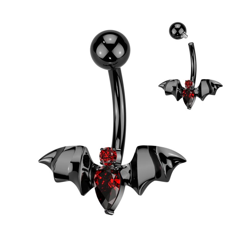 Titan Bat Belly Ring Black Red