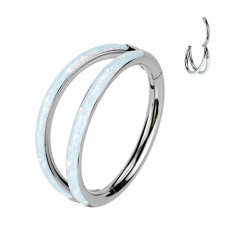 Pan Double Lined Hinged Ring Opal White