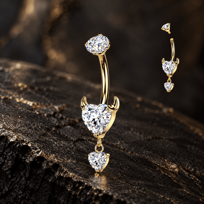 Titanium Devil Heart Belly Ring Gold