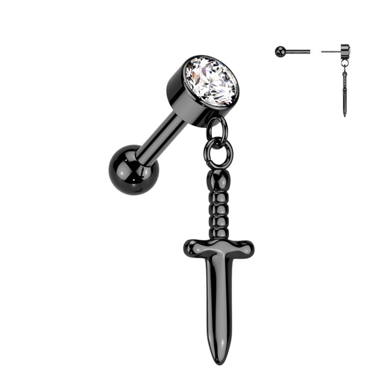 Dagger Dangle Barbell Threadless Black