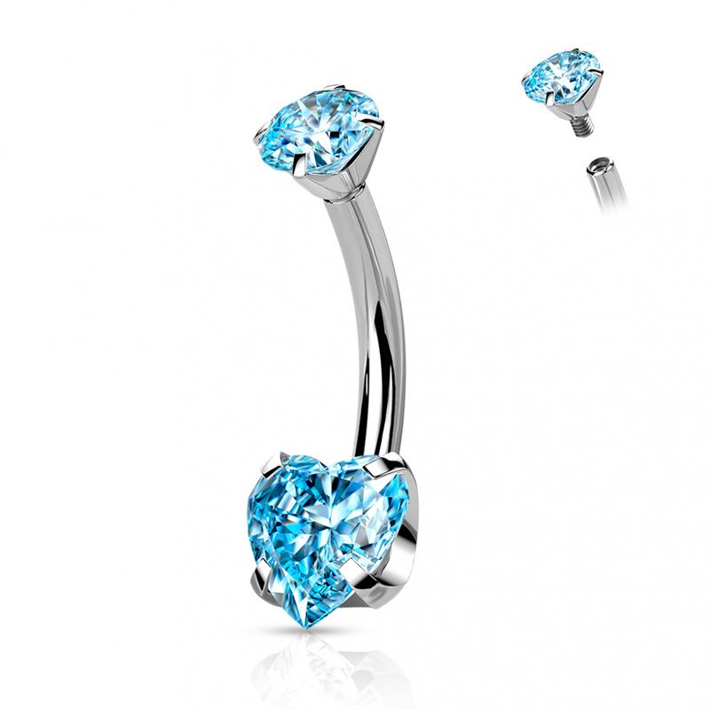 Titanium Heart Belly Ring Blue