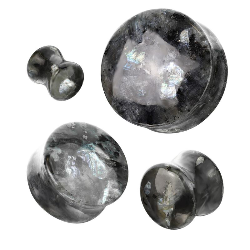 Black Labradorite Natural Stone Double Flared Plug