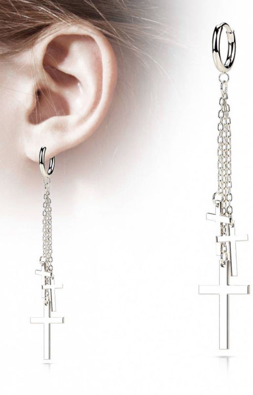3 Cross Dangle Hoop Earring 