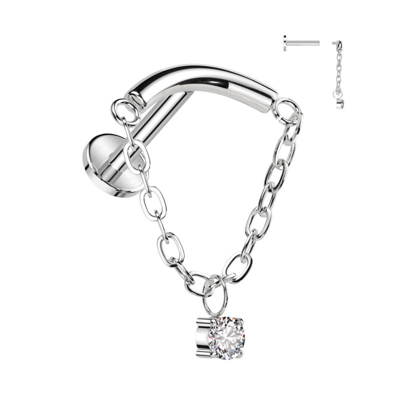 Lynx Chain Dangle Gem Internally Threaded Labret Clear