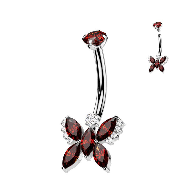 Crystal Butterfly Belly Ring Red