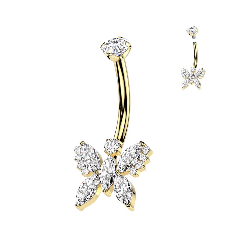 Crystal Butterfly Belly Ring Gold